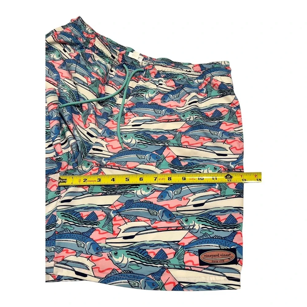 Vineyard Vines Men's L Swim Trunks Fish Print Drawstring‎ Lined Pockets Blue